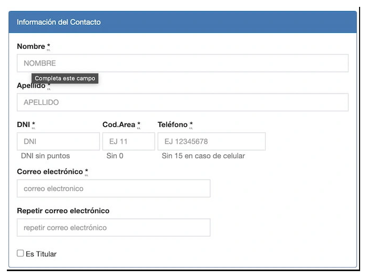 Paso 2 para sacar turno de la VTV en Burzaco: información del contacto